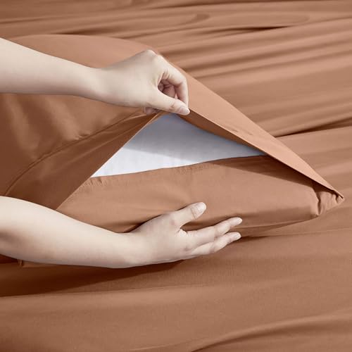 Image of Nestl Extra Deep Twin XL Sheet Set - 4 Piece Breathable & Cooling Sheets - Hotel Luxury Bedding Set w /18-24 Inch Deep Pockets - Easy & Secure Fit - Super Soft, Wrinkle Free & Comfy - Rust