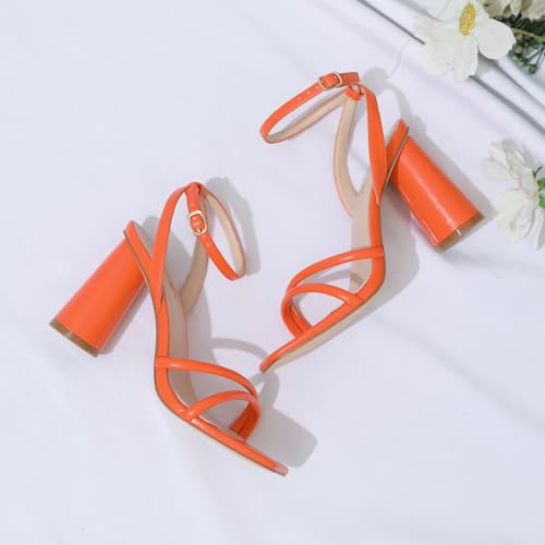 Image of RIBONGZ Block Heels Prom Heeled Sandals for Women Chunky Square Open Toe Strappy High Heels Ankle Strap Wedding Bridal Shoes High Heel Sandals for Party Dress