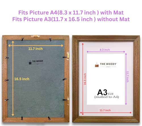 Image of A4 Size Wooden Photo Frame with Mat, Brown Photo Frame for Wall Decoration, Home Decor for Wall Hanging, Best Wooden Photo Frame for Posters and Photos (A3 Size Matted to A4 Size)