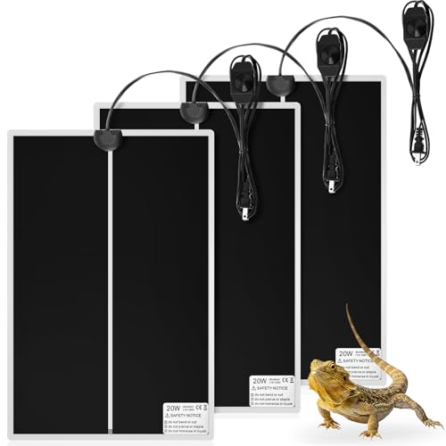 ROCEEI 3 Pcs Reptile Heat Mat 11x16.5 Inch 20W Reptile Heating Pad with Temperature Control Removable Terrarium Heat Mat Under Tank Heat Pad for Gecko Turtle Tortoise Snake Lizard Hermit Crab