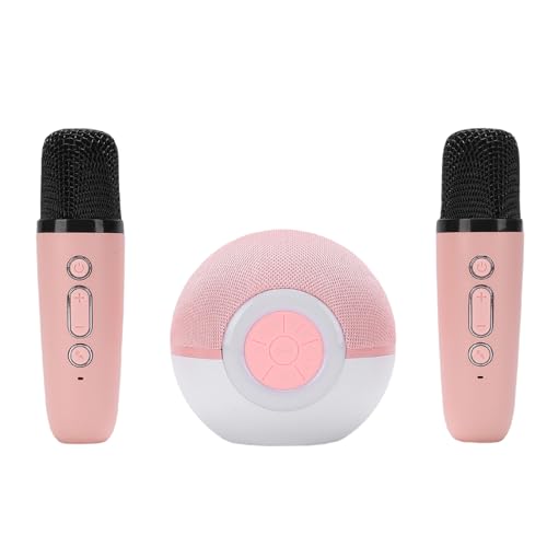 POENVFPO Máquina de Karaoke, Altavoz Bluetooth Portátil con 2 Micrófonos Inalámbricos, 5 Efectos de Voz, Luces Coloridas, para Fiestas en Casa, Viajes Al Aire (Pink)