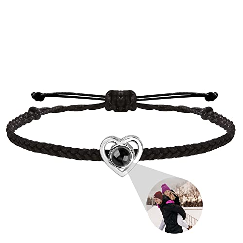 Custom Photo Projection Bracelet with Picture Inside Personalized Heart Photo Projection Bracelet for Women Men 100 Languages ââI Love You Bracelet Adjustable Rope Bracelets for Couple Best Friend