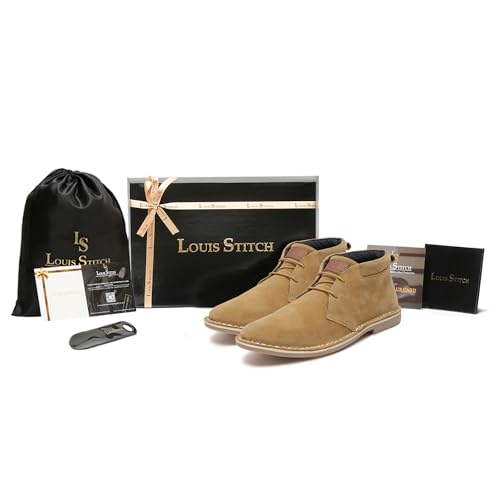 Image of LOUIS STITCH Chukka Boots - Suede Leather High Ankle Casual & Trekking Boots | Cream, Size-UK012