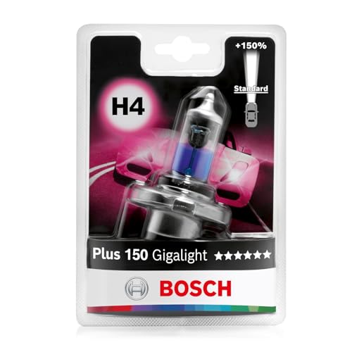 Bosch Lampadina Alogena H4 Plus 150 Gigalight, 12 V 60/55 W, con il 150% di Luce in più - Attacco P43t - Confezione da 1 Lampadina