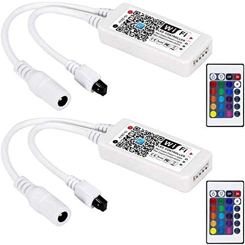 Smart LED WiFi Controller, Wireless 24 Keys IR Remote Control for GRB BGR RGB LED Strip Lights, Works with Alexa Google Assistant IFTTT with Free Magic Home App via iOS/Android Smartphone (2 Pack)