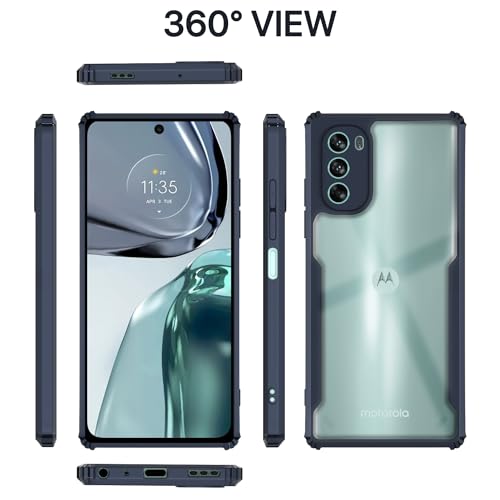 Image of Pikkme Moto G62 5G Back Cover | Crystal Clear Transparent Back | Ultra Hyrbid | Full Camera Protection | Raised Edge | Bumper Back Case (Blue)