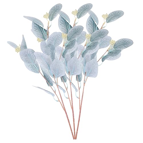 DOITOOL 3pcs Artificial Eucalyptus Leaves Stems Fake Eucalyptus Plant Branches Greenery Stem for Floral Arrangement Vase Bouquets Wedding Greenery Decor Blue