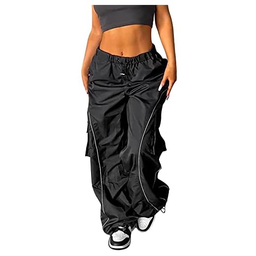 Baggy Damen Jeans, Cargohose Damen Sommerhose Baggy Low Waist Cargo Pants Y2K Aestethic 90er E-Girl Streetwear Wide Leg Hip Hop Hose