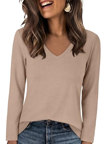 Image of ANRABESS Long Sleeve Shirts for Women Wrinkle Free V Neck Fall Top