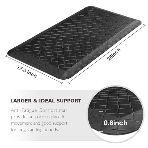 HappyTrends Kitchen Floor Mat - 4/5 Inch Thick Anti-Fatigue Kitchen Rug,Waterproof Non-Slip Kitchen Mats and Rugs Heavy Duty Ergonomic Comfort Rug for Kitchen,Office,Sink,Laundry,(17.3" x 28", Black)