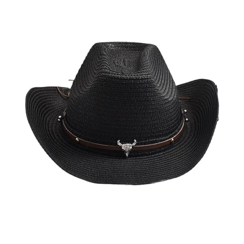 LVCHAO Sun Hats For Hats Sombreros de Paja de Verano for Hombres y Mujeres Sombrero de Vaquero Occidental al Aire Libre Playa Sombreros de Sol Gorras de Vaquera For Travel Hiking Fishing Beach(Black)