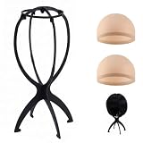 Lot de 1 Supports de Perruque 35cm avec 2 Bonnets de Perruque Beige, Porte Perruque Portab...