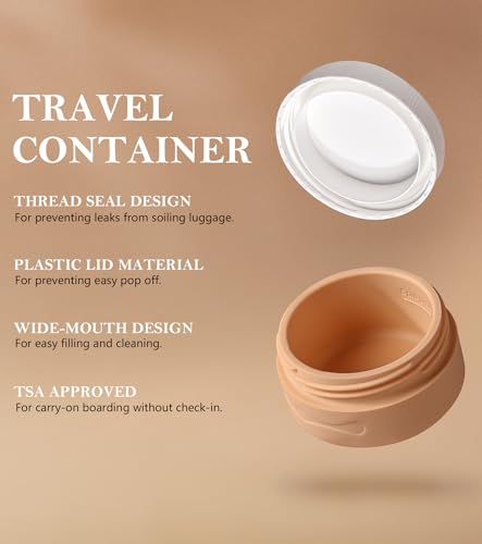 Travel Size Containers for Toiletries, TSA Approved Silicone Travel Jars for Creams with Clear Toiletry Bag and Cosmetic Spatula,Travel Essentials for Skincare, 1.35 fl. oz/ 40 ml (Cream)3