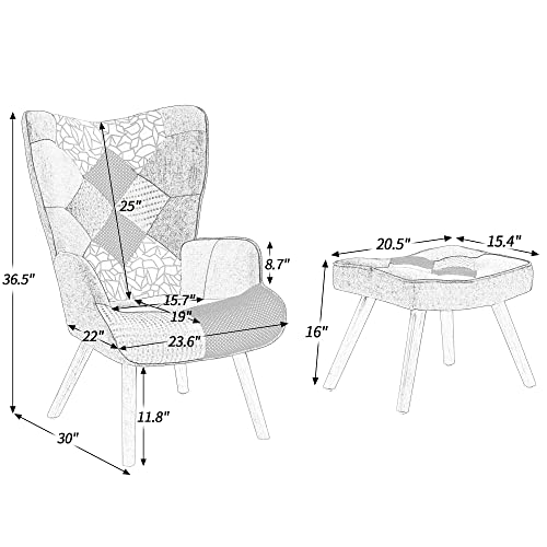 Mriisel Chair With Ottoman Set, Comfy Side Armchair For Bedroom, Reading Chair, Creative Splicing Cloth Surface (Colorful) #TOP2