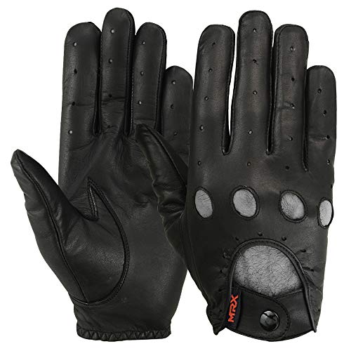 Image of MRX Driving Gloves Button Basic Soft Outdoor Glove Goat Leather Workout Full Finger, Black