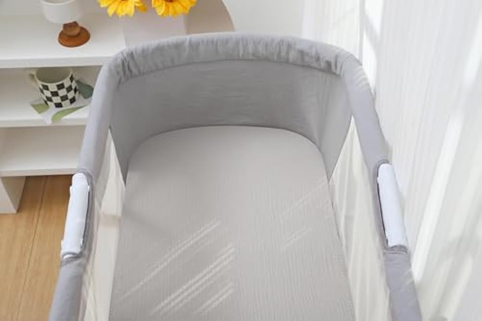 Onacosht Muslin Bassinet Sheets 33 x 19 Compatible with Mika Micky, KoolaBaby (3 in 1), BabyBond, HARPPA and RICUTON Bedside Bassinet, 2 Pack for Baby Boy and Girl, Fog and Beige