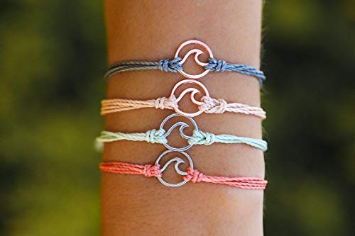 Pura Vida Silver Wave OG Salmon Bracelet - Silver Plated Charm, Adjustable Band - 100% Waterproof - Thumbnail 4