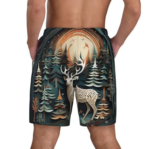 Christmas Deer Built-in Compression Lining Men's Double Swim Trunks Shorts Beach Shorts with Two Pockets4
