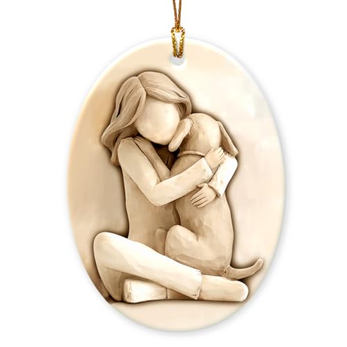 VeryHomy 2025 Dog Christmas Ornaments - 3D Relief Ceramic Ornament for Christmas Tree, Dog Mom Gifts for Women, Family, Friends - Cute Girl with Puppy Xmas Gift Exchange Ideas