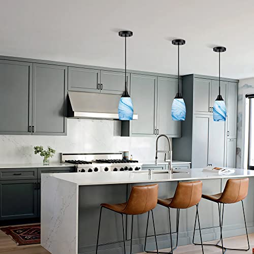 Image of Viinew Mini Glass Pendant Light,3-Pack Blue Marble Glass Pendant Lights