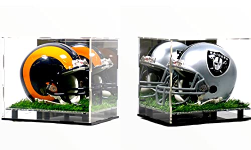 Mini Football Helmet Display Case Stand (2Pack) Box Sports Memorabilia Collectibles Riser Artificial Turf Grass 9X7X6 (Mini Helmet Turf (2 Pack)) #TOP2
