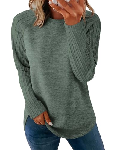 Sampeel Sweatshirt for Women Long Sleeve Sweaters Crewneck Shirts Fall Outfits 2025 Christmas Tops Winter Clothing Green M
