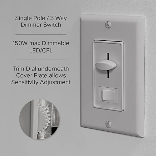 Maxxima Led Dimmer 3-Way/Single Pole Electrical Light Switch, 600 Watt Max, Led Compatible, Wall Plate Included - Gray #TOP2