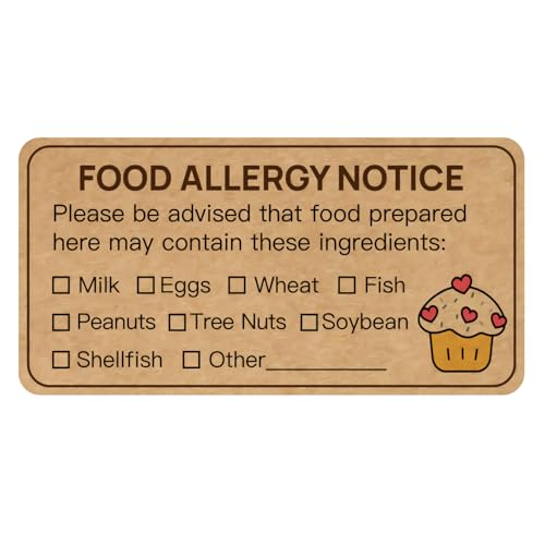 GSCWLD 180 PCS Allergy Stickers for Cake,Kraft Paper Food Allergy Warning Labels,Ingredients Label Sticker for Bakery,Food Bag,Restaurant,Kitchen(1.1x2.2inch)