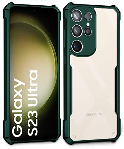 Image of WOW IMAGINE Shock Proof Clear Protective Back Case for Samsung Galaxy S23 Ultra 5G - AirEDGE Technology | 360 Degree Camera Protection | Transparent Hybrid Back Case Mobile Cover - Green