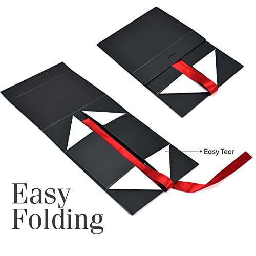 Image of RBS - Black Gift Boxes for Packaging (Empty) 23 x 16 x 10cm Holds Upto 5kg, Multipurpose Valentine Gift Boxes for All Occasions (1 Pack) Cardboard Boxes Empty Gift Box for Presents (Red Ribbon)
