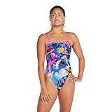 Speedo Women's Swimsuit One Piece Eco Flex Double Cross Back Moderate Cut - Heart-Istic-Flare Pink, Size 36