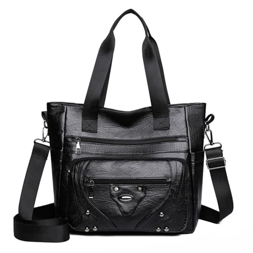 Women's Fashion Tote Handbag and Purses, Shoulder Bag, Top Handle Satchel, Washed Synthetic Leather