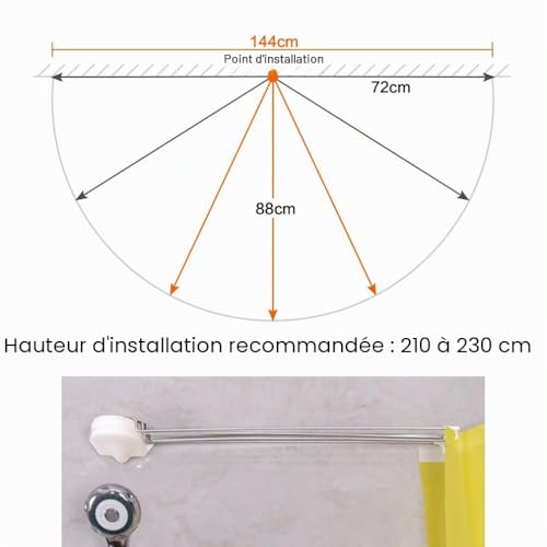 Tringle à rideau de douche pliable et extensible en acier inoxydable