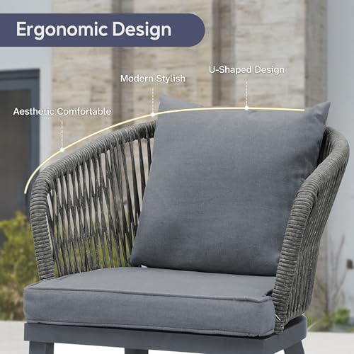 Image of PURPLE LEAF 7 Pieces Patio Dining Set Wicker Outdoor Furniture Rectangular Table and Chairs Set for Garden Deck Aluminum Frame Backyard Kitchen Set, Cushions and Pillows Included Grey