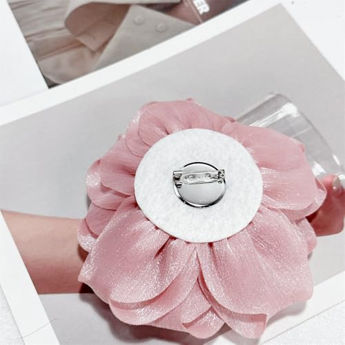 Image of Flash Camellia Flower Brooch Pin for Women Men Elegant Texture Fabric Dahlia Rose Floral Brooches Lapel Pins Dainty Wedding Holiday Party Costume Dress Accessories Jewelry