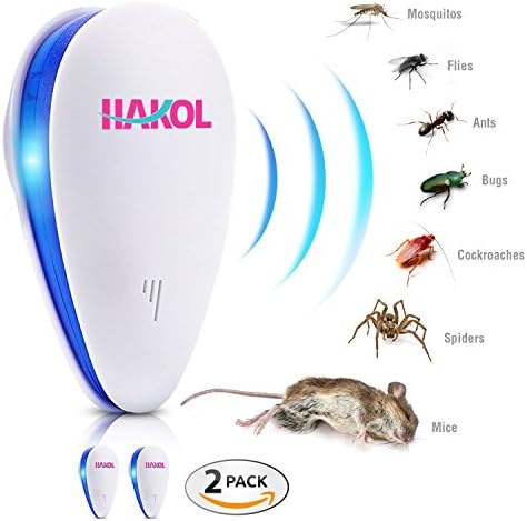 HAKOL Premium Ultrasonic Pest Repeller Set - Electronic Repellant for Mice, Rats, Insects, Spiders, Bed Bugs, Mosquitoes, Ants & More - 100% Safe for Humans & Pets - Low Power Consumption - Pack of 2