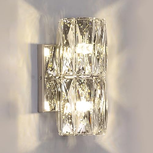 SWEMOPP Applique da parete in cristallo lungo Lampade da parete in cristallo cromato per soggiorno Camera da letto Lampade da bagno lineari di lusso per vanità Lampada da parete moderna nordica per mo