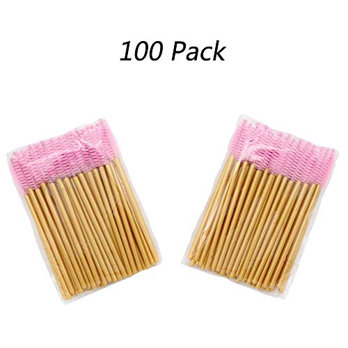 100 Pack Mascara Wands Bulk Disposable Eyelash Brushes Lash Extensions Makeup Brush Applicator Tool Bulk, Gold/Pink #TOP6