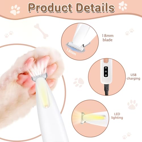 Hundeschermaschine,Pfotentrimmer für Hunde,Pfotentrimmer Mit LED-Licht,paw trim pro Hunde Haarschneidemaschine,Superleise, Elektrische Für Hunde Katzen,Pfoten, Augen,Ohren,Gesicht, Körper – Bild 3