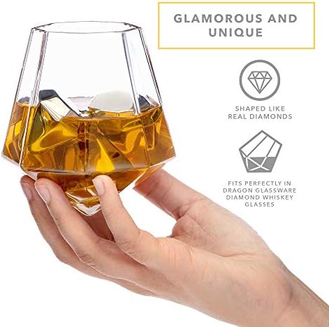 Dragon Glassware Diamond Whiskey Stones, Freezable Stainless Steel Ice Cubes for Colder Drinks, Gift Boxed - Set of 4