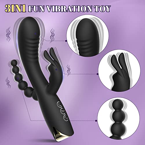 Rabbit Anal Dildo Vibrator With 10 Vibrating Clitoris Stimulator Sex Toy 3 In 1 G Spot Vibrator, Anal Stimulator Massager For Adult Sex Toys Women & Couple Games Silicone Waterproof Rechargeable #TOP3