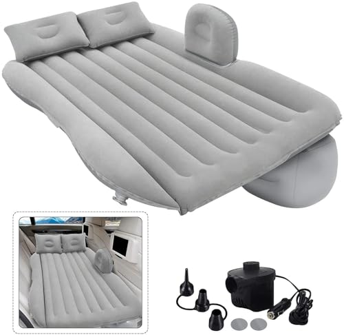 Image of Premium Car Inflatable Bed with Pump & 2 Air Pillow | Quick Inflatable Back Seat Bed | Car Bed for Kids,Travel,Trip,Camping,Picnic,Pool & Beach | Universal Fit | PVC | Grey