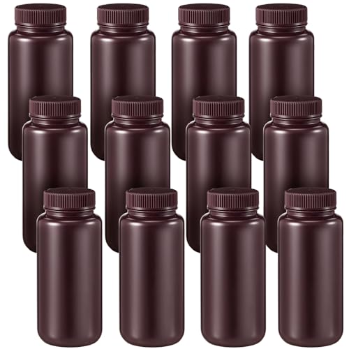 12 Pcs 16 oz Amber Hdpe Lab Bottles