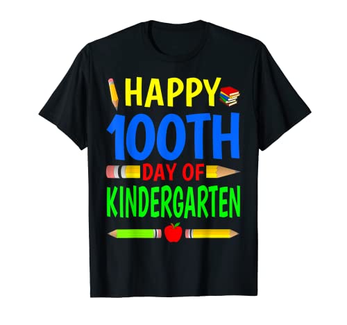 Happy 100th Day Of Kindergarten For Teachers Kids Boys Girls Maglietta