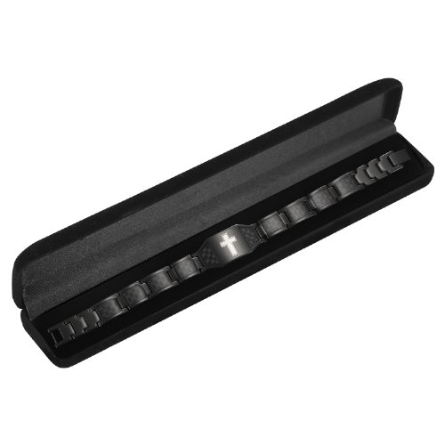 Willis Judd New Mens Black Titanium Magnetic Christian Cross Bracelet With Black Carbon Fiber Insets In Black Velvet Gift Box + Free Link Removal Tool #TOP2