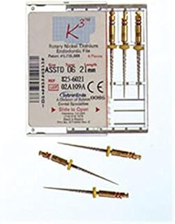 Kerr 825-4200 K3 Nickel-Titanium Rotary Endodontic File, Size 20, 0.04 Taper, 30 mm Length, Yellow Tip (Pack of 6)