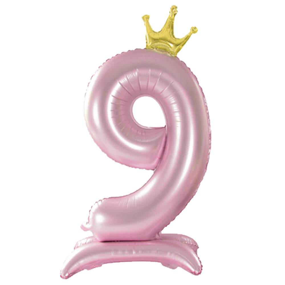 Alainzeo 42 Inch Pink Number Balloons 0-9 with Crown, Helium Aluminum Foil Big Number Balloons for Birthday, Wedding Anniversary Party, Large Number Balloon for Decorations Supplies (Pink 9)