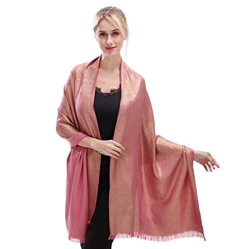 Image of LMVERNA Women's Sparkling Metallic Soft Pashmina Shawls and Wraps Scarf in Solid Colors