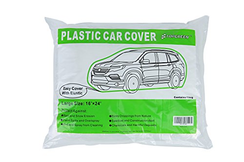 TopGreen Disposable Car Cover Plastic Car Cover with Elastic Band Clear Car Cover Dust Proof All Weather Extra Large Size 24-Feet by 16-Feet