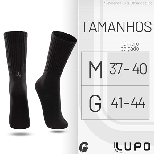 Kit 06 Pares Meia Lupo Sport Cano Longo Punho Canelado Algodão Masculino Adulto | 6 Pretas | 41-44